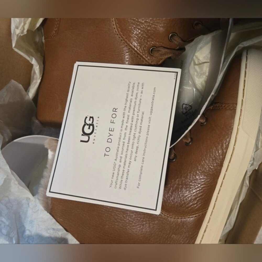 UGG Croft Luxe Quilt Leather Lace Up Shearling Boots Chestnut Brown Women 7.5 - Picture 10 of 12